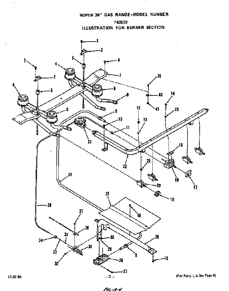 Burner Diagram and Parts List for F4357*0  Roper Range