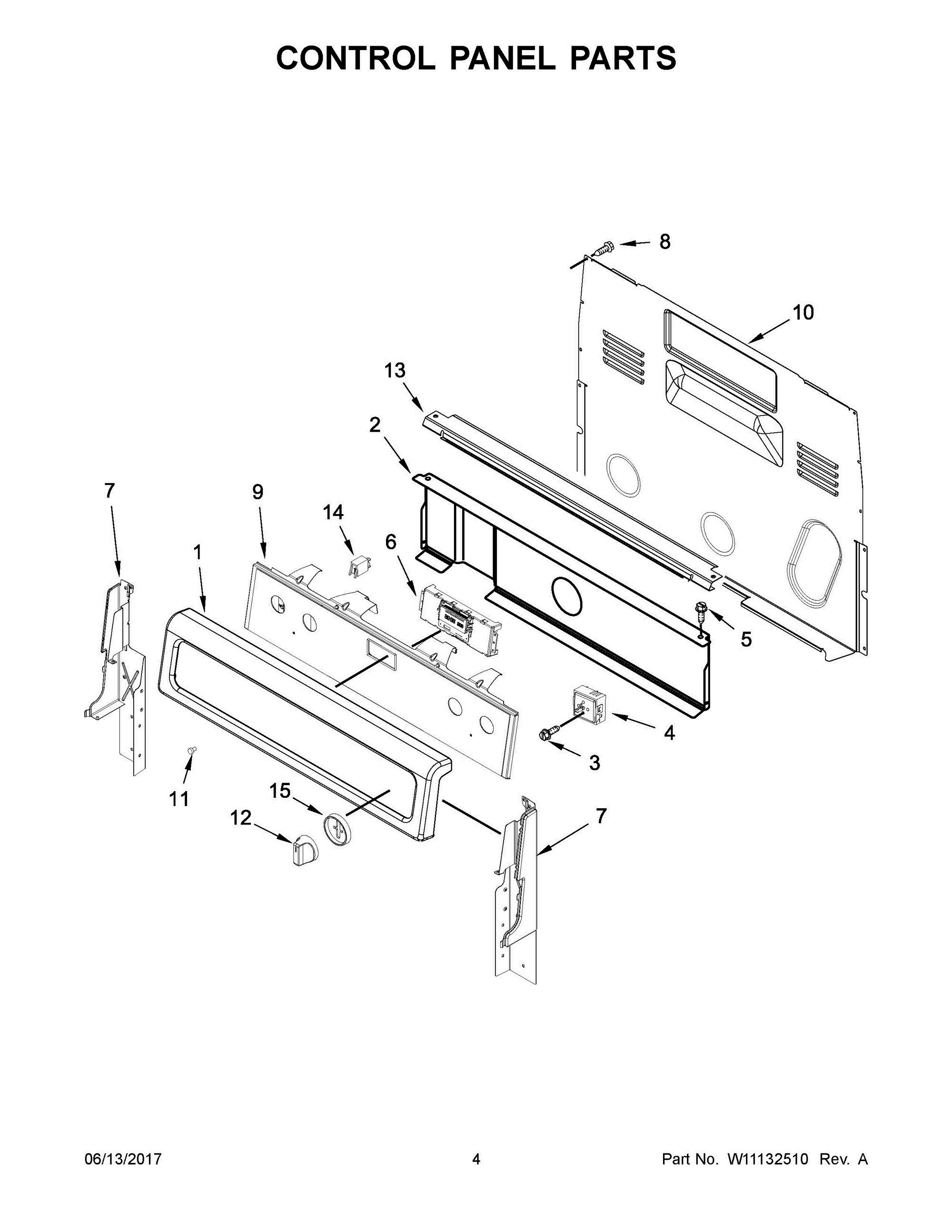 03 - CONTROL PANEL PARTS Diagram and Parts List for WFE770H0FZ1  Whirlpool Range