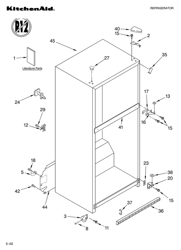 Cabinet/literature Diagram and Parts List for KTRA19ELBL01  KitchenAid Refrigerator