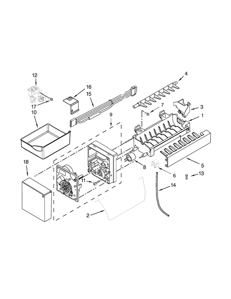 Ice Maker Parts Diagram and Parts List for WRF540CWBW01  Whirlpool Refrigerator