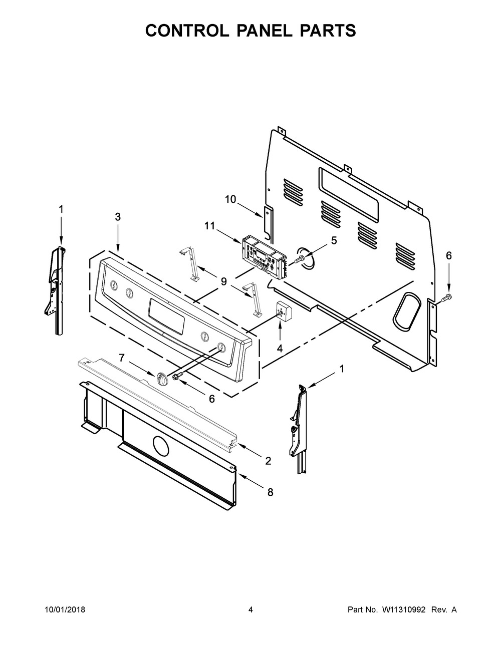 Control Panel Parts Diagram and Parts List for YIER660GS0  Whirlpool Range