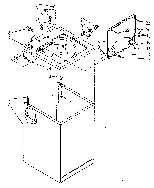 Top And Cabinet Diagram and Parts List for LA5500XSN0  Whirlpool Washer