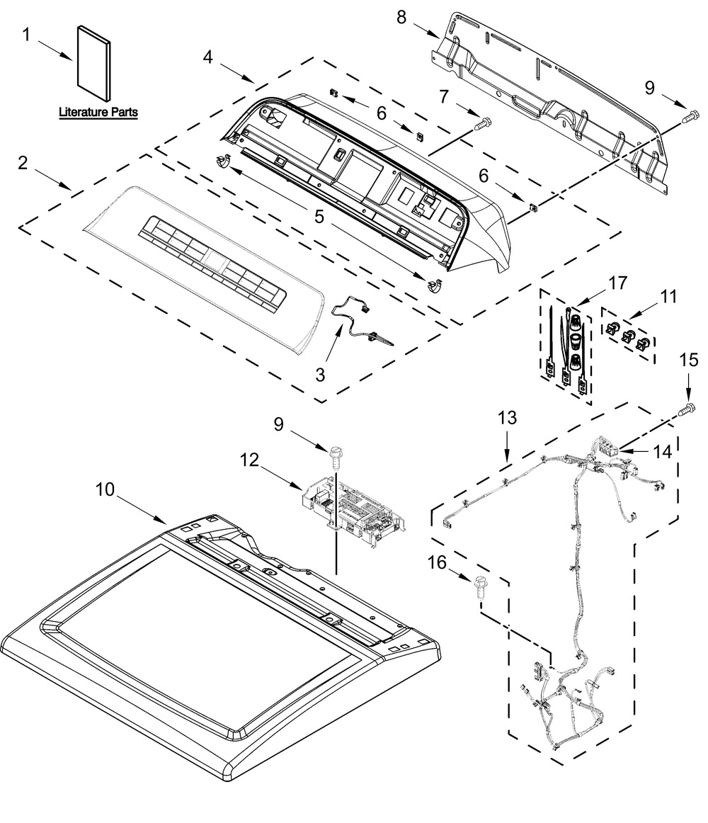 Top And Console Parts Diagram and Parts List for WED8127LW3,WED8127LC3  Whirlpool Dryer