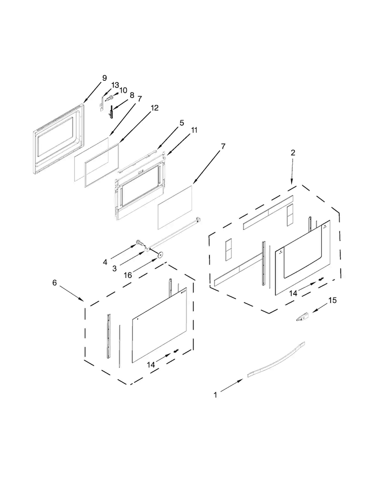 Lower Door Parts Diagram and Parts List for WGE555S0BW03  Whirlpool Range