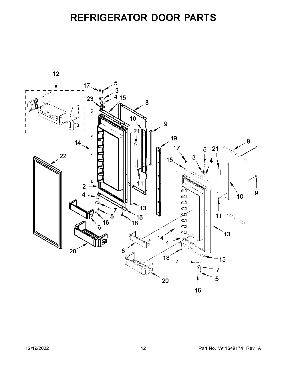Refrigerator Door Parts Diagram and Parts List for KBFN502EBS05  KitchenAid Refrigerator