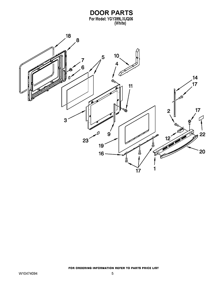 DOOR PARTS Diagram and Parts List for YGY399LXUQ06  Whirlpool Range
