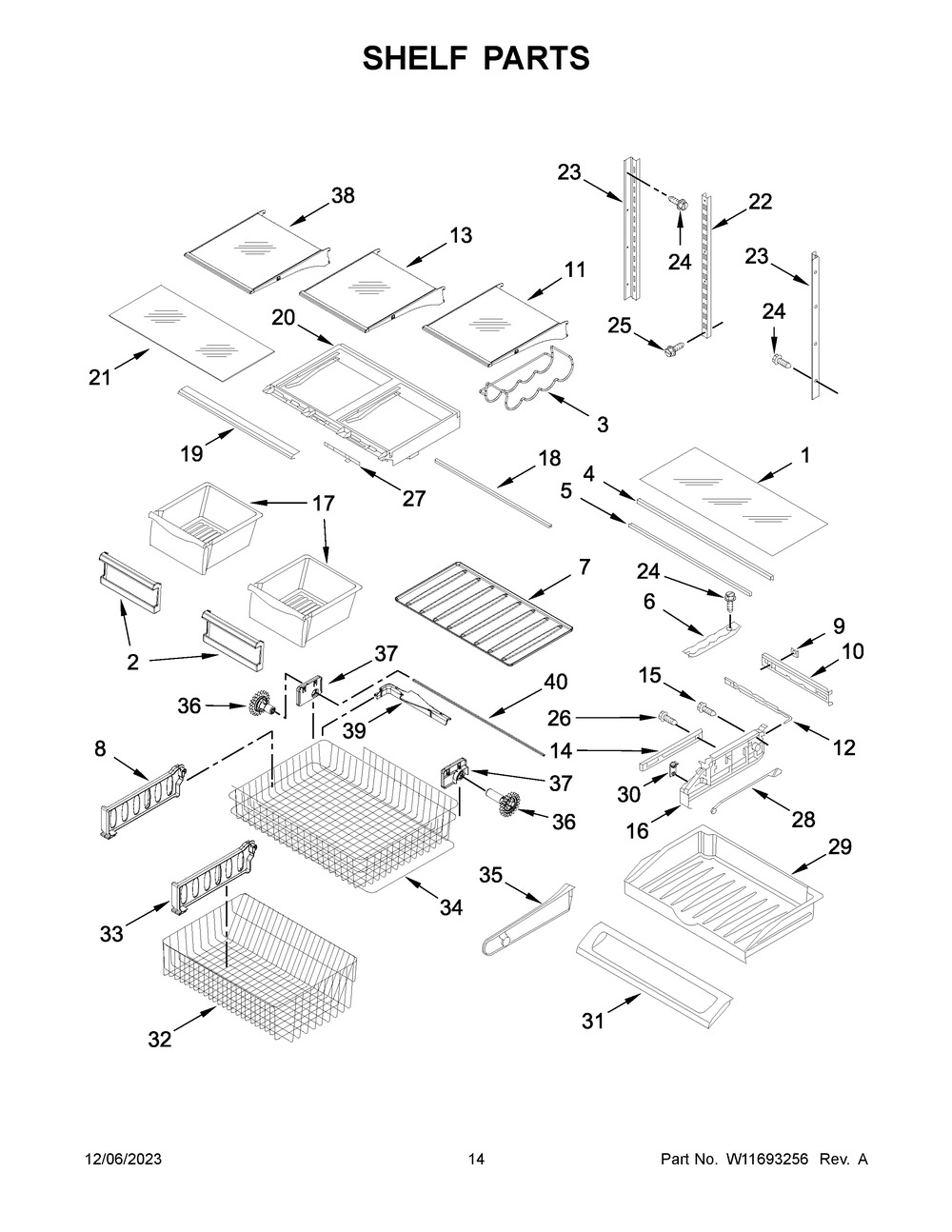 Shelf Parts Diagram and Parts List for KRFC300EBS09  KitchenAid Refrigerator