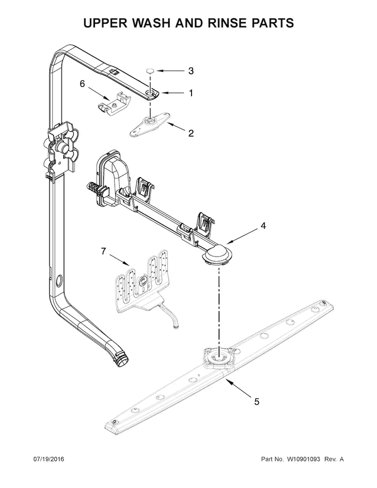 Upper Wash And Rinse Parts Diagram and Parts List for KDTE204EBL2  KitchenAid Dishwasher