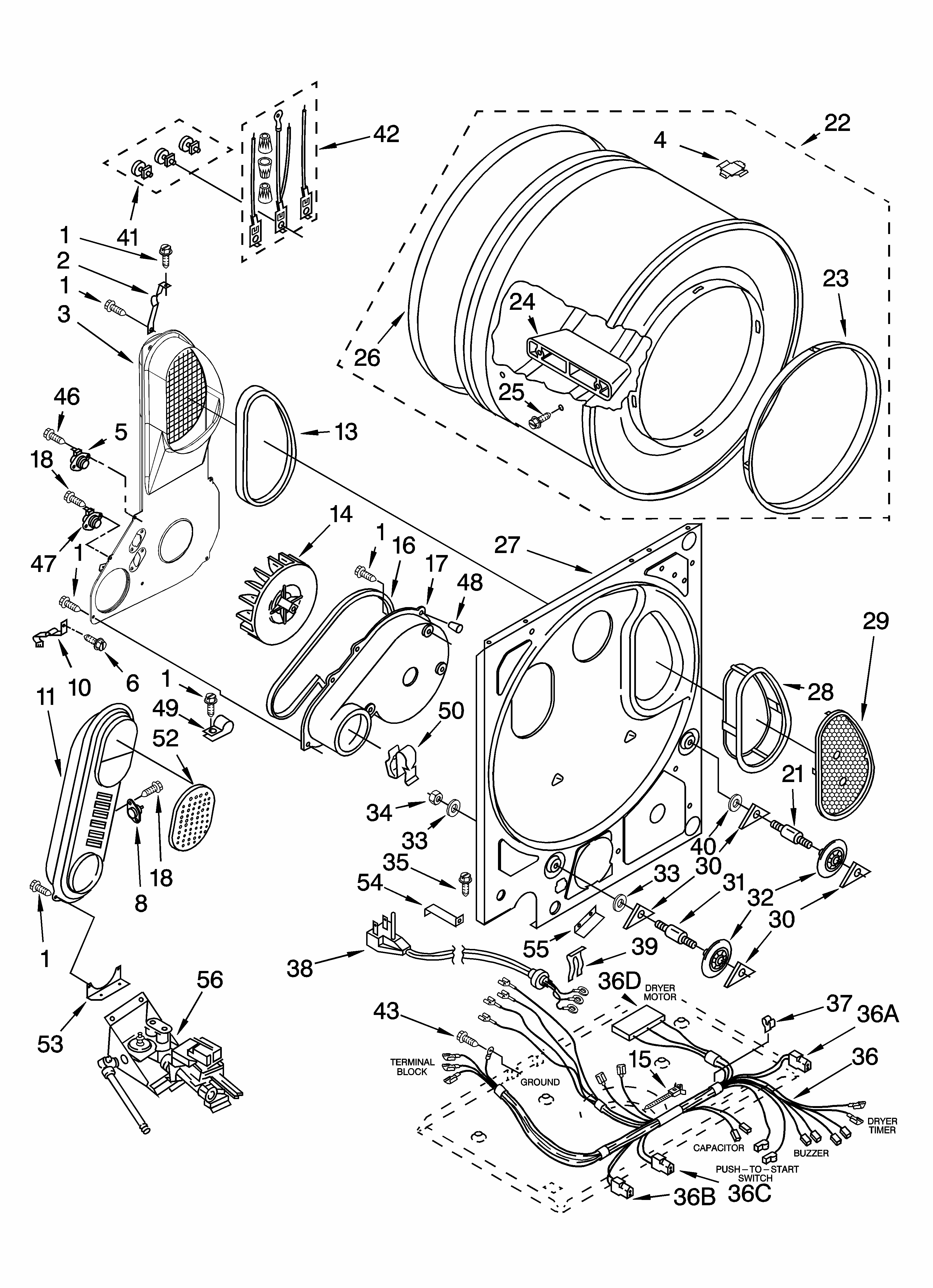 Dryer Bulkhead Parts Diagram and Parts List for 11098752794  Kenmore Washer Dryer Combo