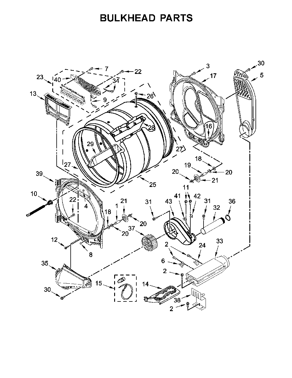 Bulkhead parts Diagram and Parts List for 110C68132413  Kenmore Dryer