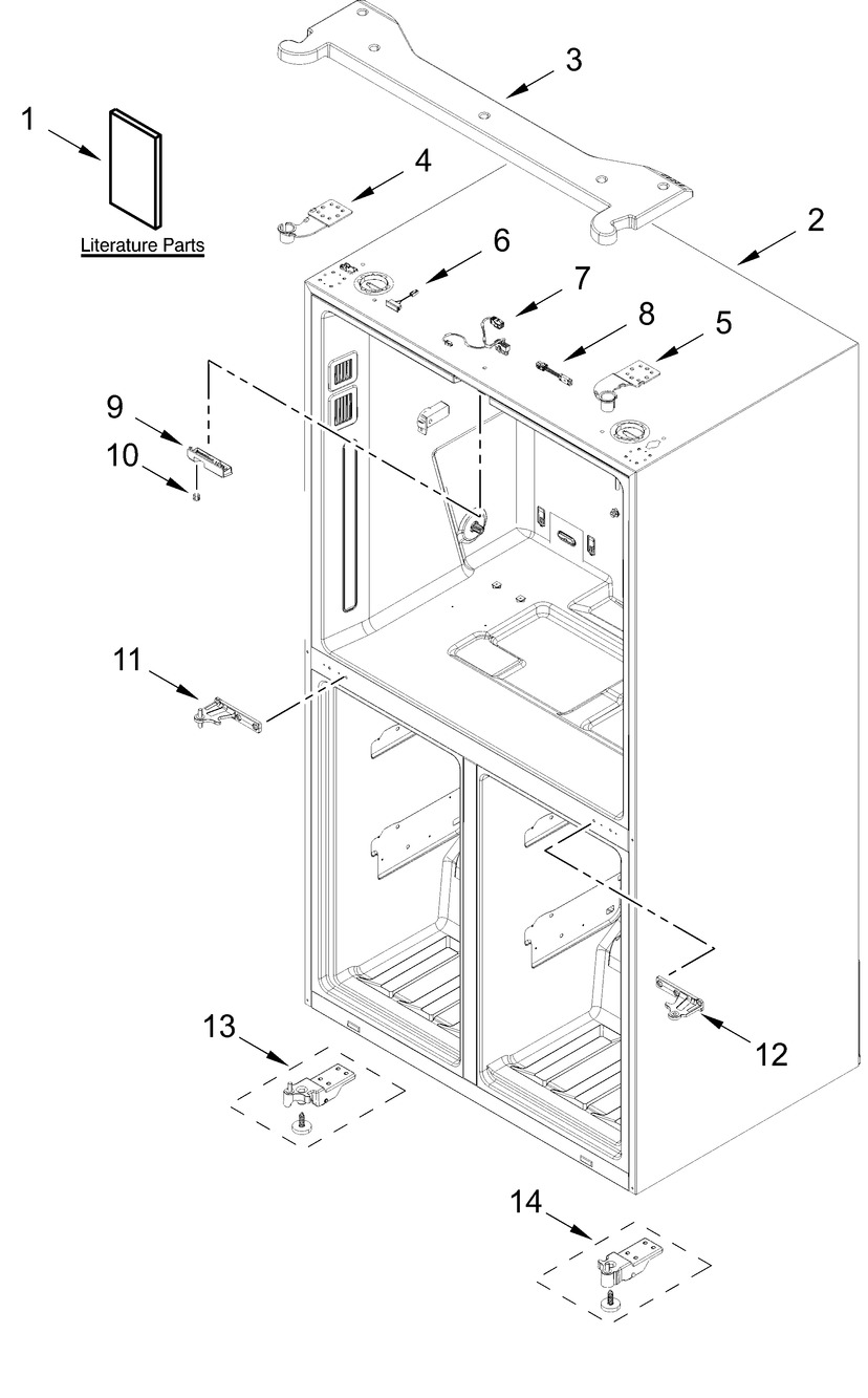 Cabinet Parts Diagram and Parts List for KRQC736RPS00  Whirlpool Refrigerator