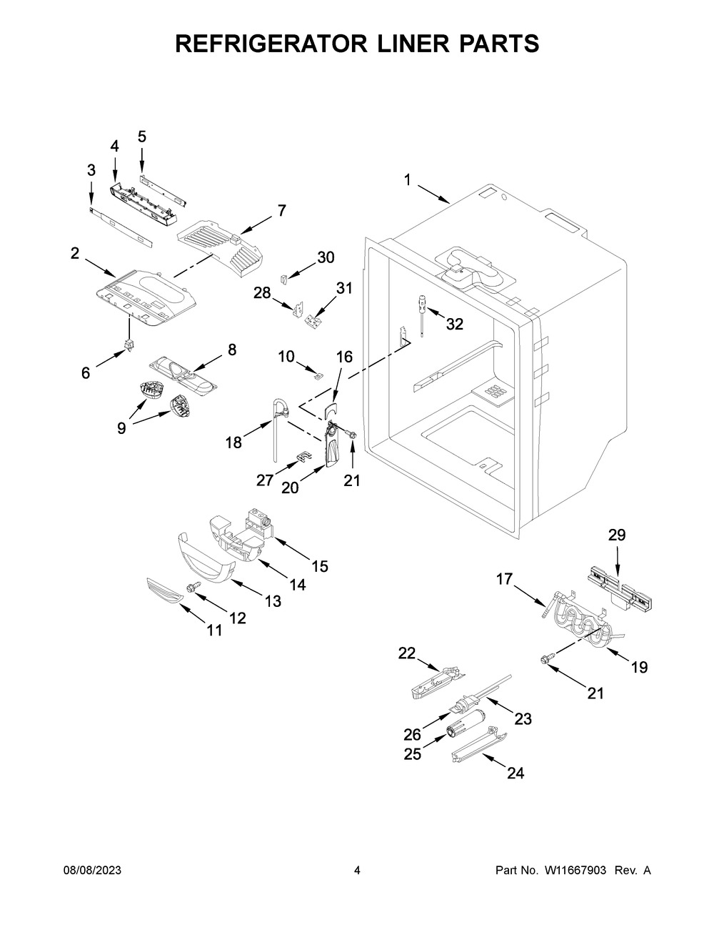 Refrigerator Liner Parts Diagram and Parts List for KRFC300ESS10  KitchenAid Refrigerator