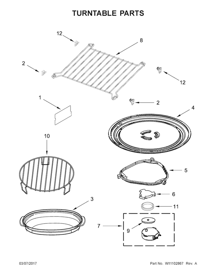 Turntable Parts Diagram and Parts List for WMH76719CS3  Whirlpool Microwave
