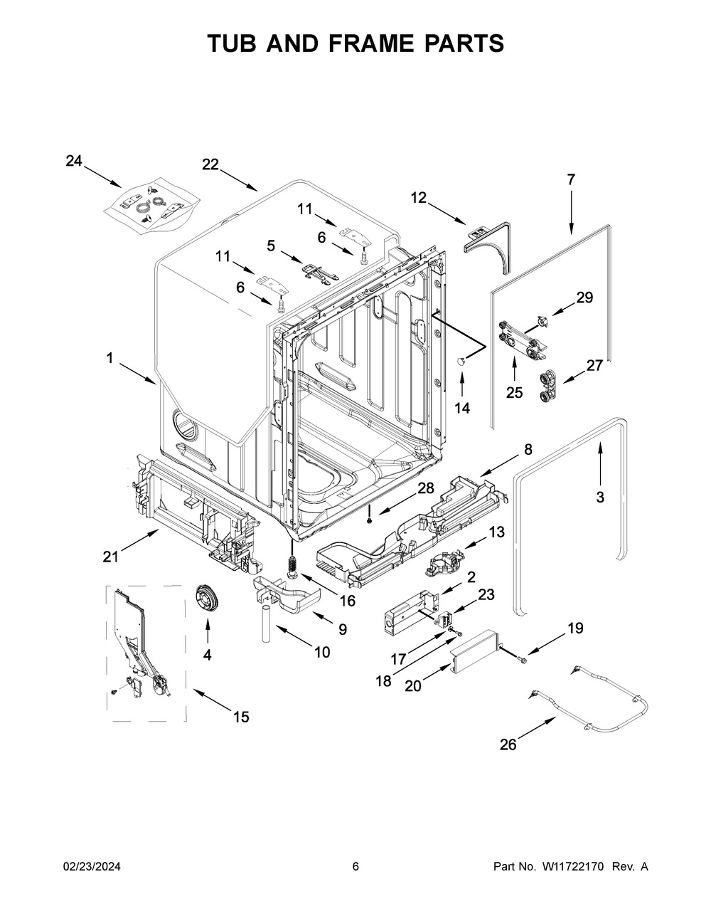 Tub And Frame Parts Diagram and Parts List for KDTM404KPS3  KitchenAid Dishwasher