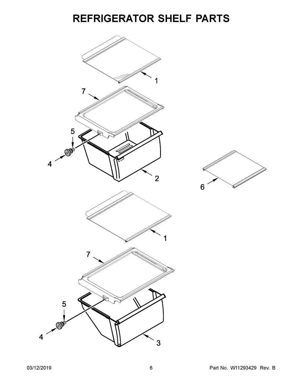 Refrigerator Shelf Parts Diagram and Parts List for WRS315SDHZ01  Whirlpool Refrigerator
