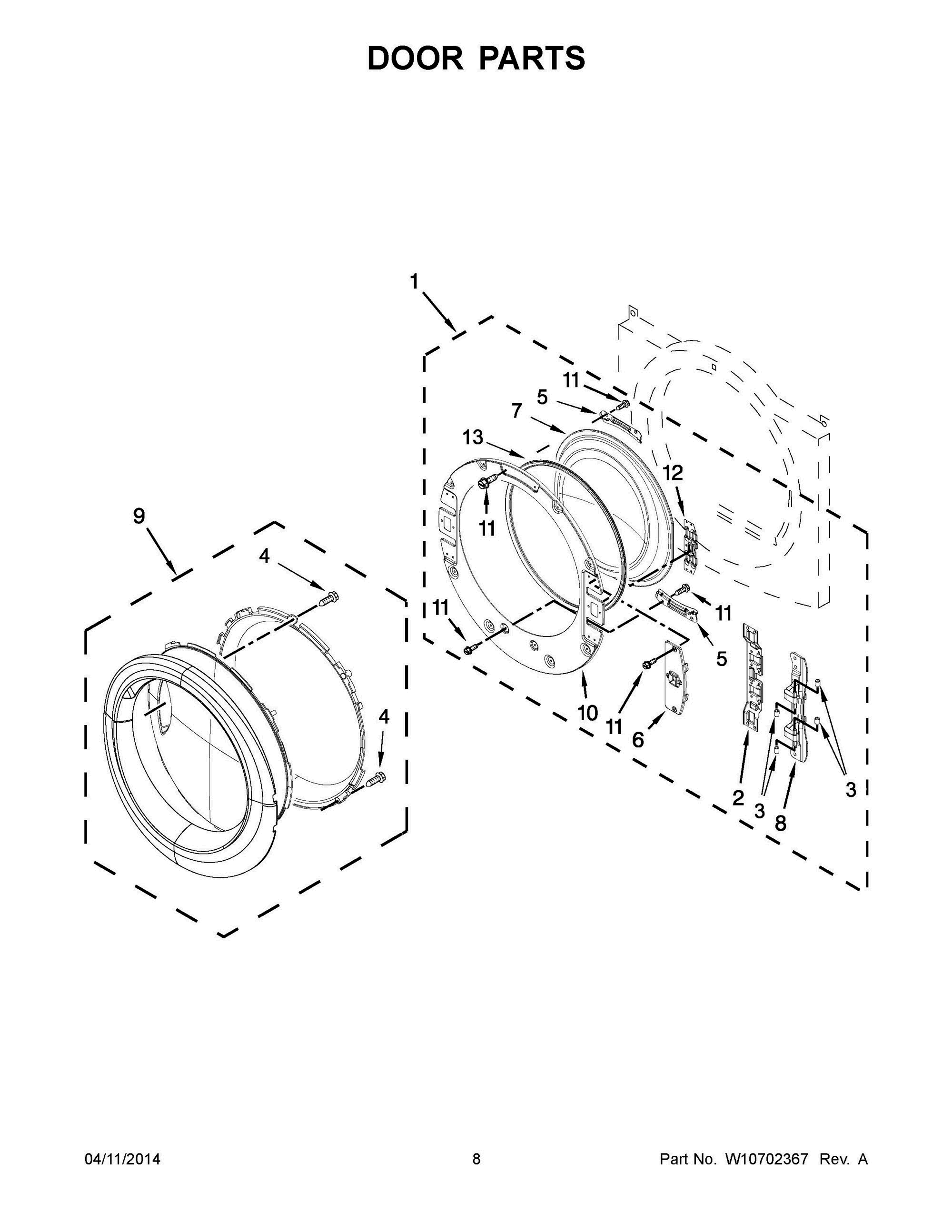 05 - DOOR PARTS Diagram and Parts List for YWED72HEDW0  Whirlpool Dryer