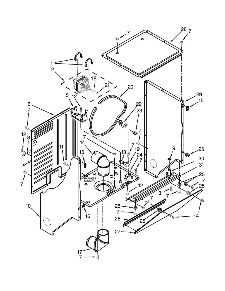 Dryer Cabinet And Motor Parts Diagram and Parts List for 11081422510  Kenmore Washer Dryer Combo