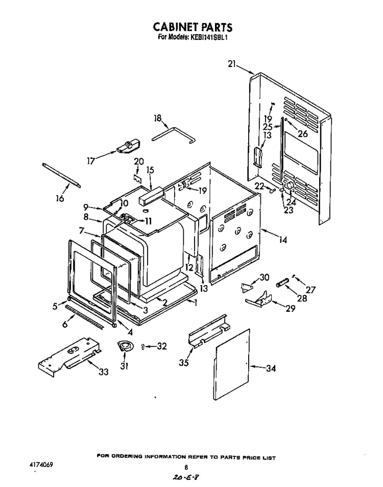 Cabinet Diagram and Parts List for KEBI141SBL1  KitchenAid Wall Oven