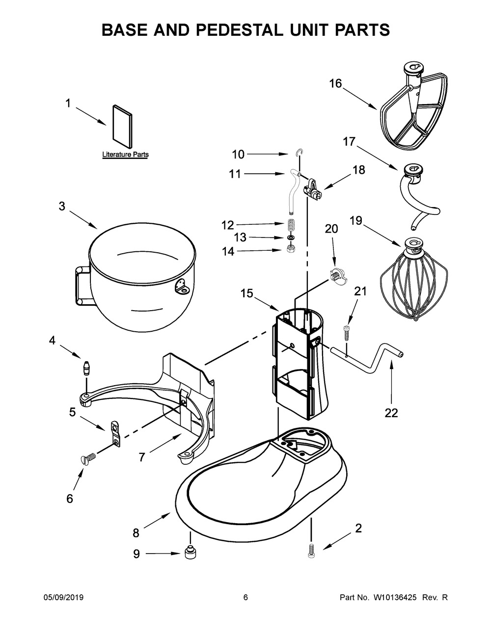 Base And Pedestal Unit Parts Diagram and Parts List for KG25H0XCM5  Whirlpool Mixer