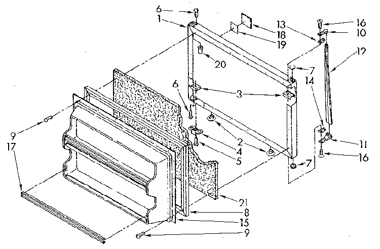 Freezer Door Diagram and Parts List for ET18JKYSG01  Whirlpool Refrigerator