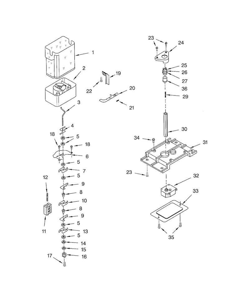 Motor And Ice Container Diagram and Parts List for KSRB25FKBL02  KitchenAid Refrigerator