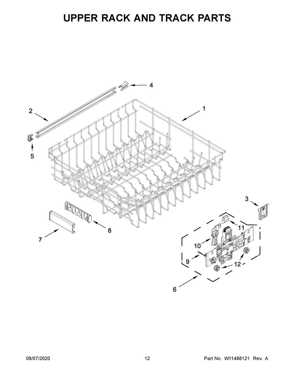 Upper Rack And Track Parts Diagram and Parts List for KDFE204KPS0  Whirlpool Dishwasher