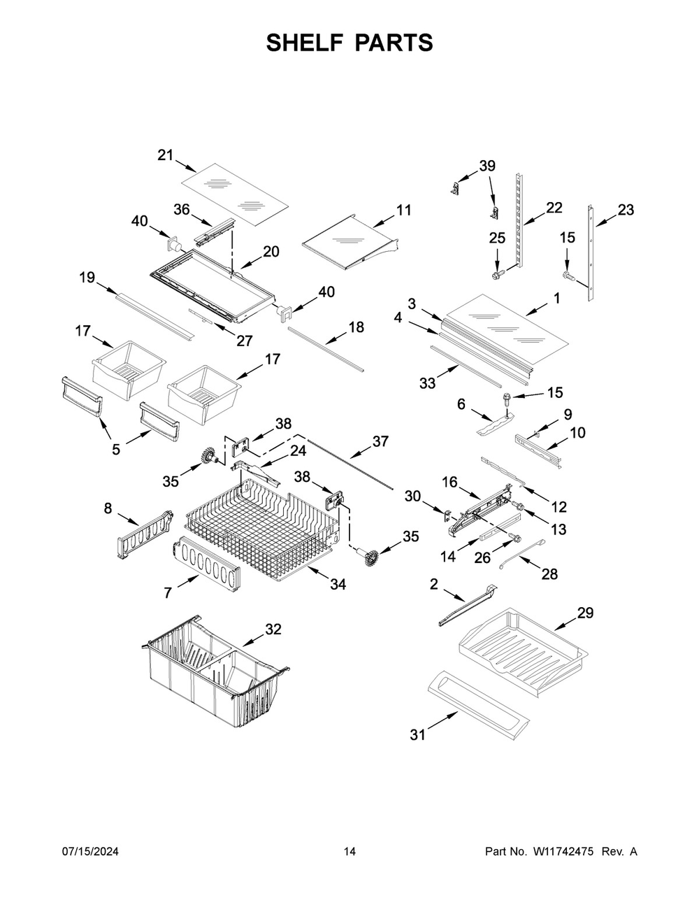 08 - Shelf Parts Diagram and Parts List for WRFF5333PB02  Whirlpool Refrigerator