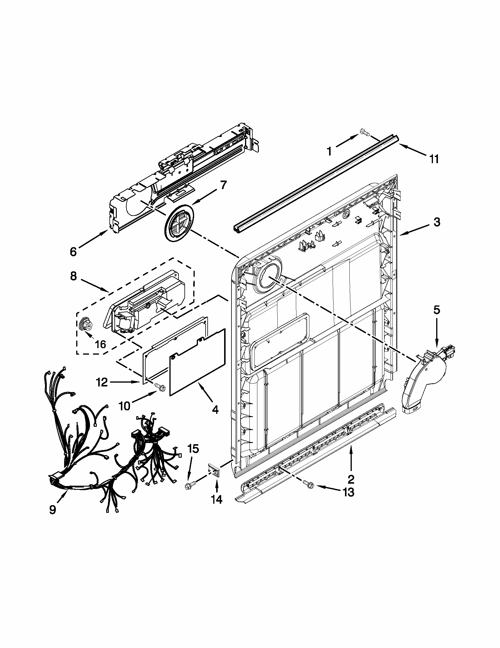 Inner Door Parts Diagram and Parts List for 66513292K115  Kenmore Dishwasher