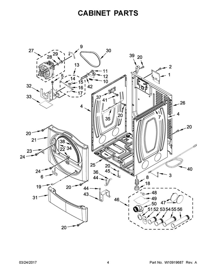 Cabinet Parts Diagram and Parts List for 11091942710  Kenmore Dryer