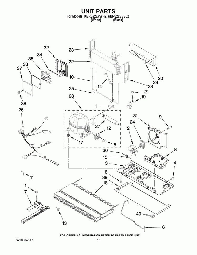 UNIT PARTS Diagram and Parts List for KBRS22EVBL2  KitchenAid Refrigerator