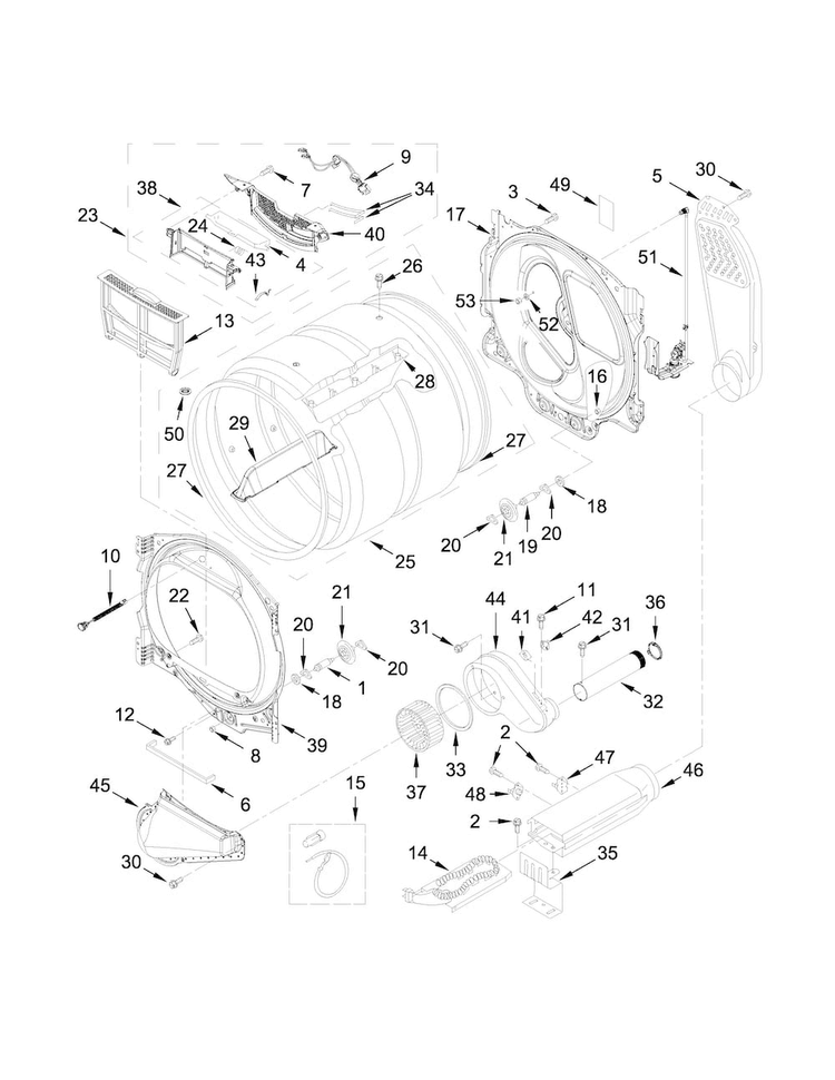 Bulkhead Parts Diagram and Parts List for 11069133413  Kenmore Dryer
