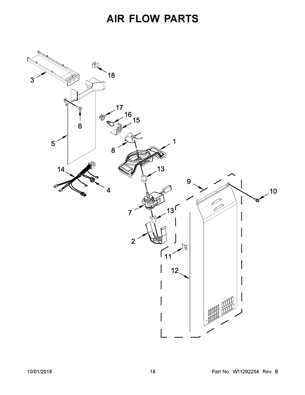 Air Flow Parts Diagram and Parts List for WRS571CIHW01  Whirlpool Refrigerator