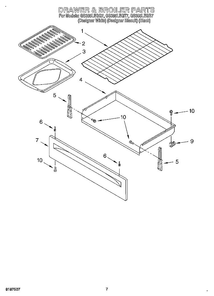 DRAWER AND BROILER Diagram and Parts List for GS395LEGQ7  Whirlpool Range