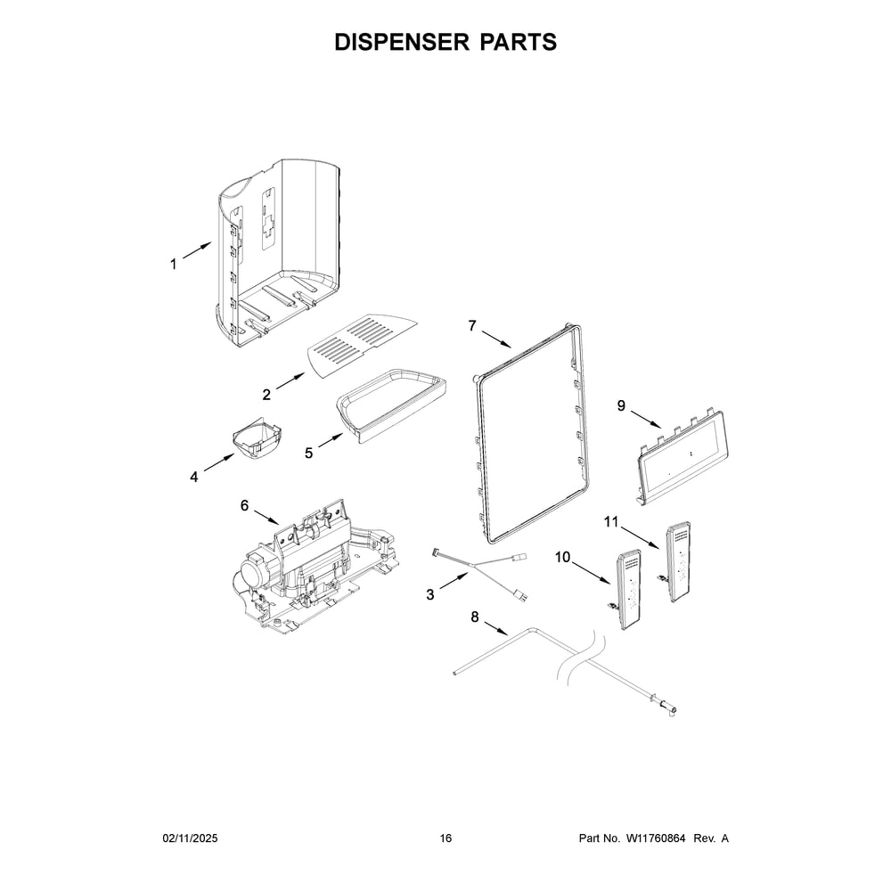 Dispenser Parts Diagram and Parts List for KRSF336RPS00  KitchenAid Refrigerator