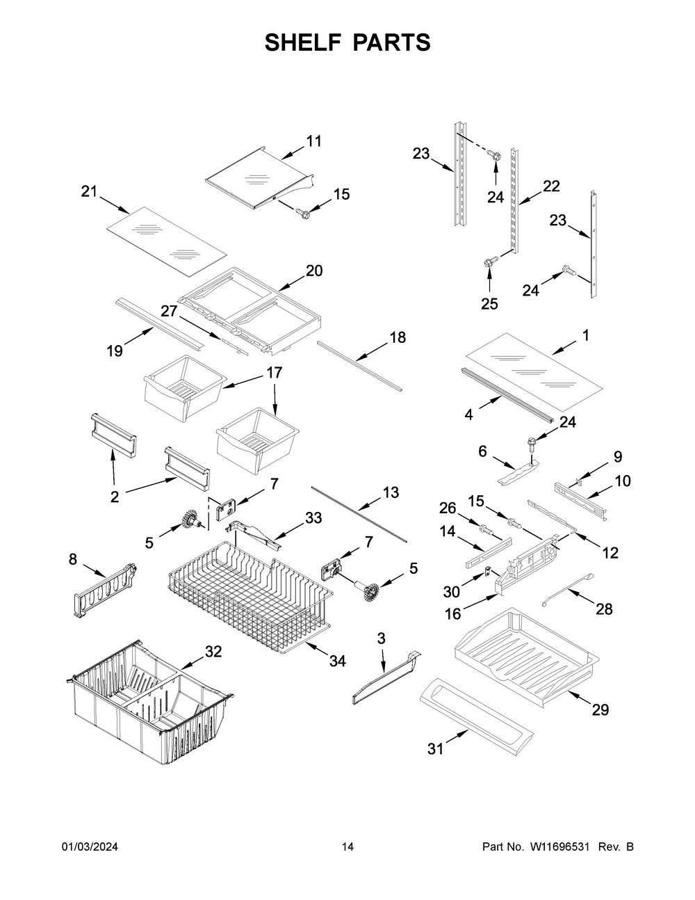 Shelf Parts Diagram and Parts List for WRF540CWHW09  Whirlpool Refrigerator