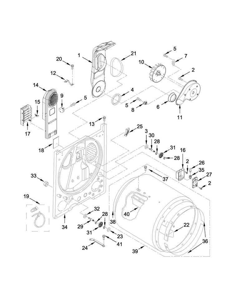 Bulkhead Parts Diagram and Parts List for WED4975EW1  Whirlpool Dryer