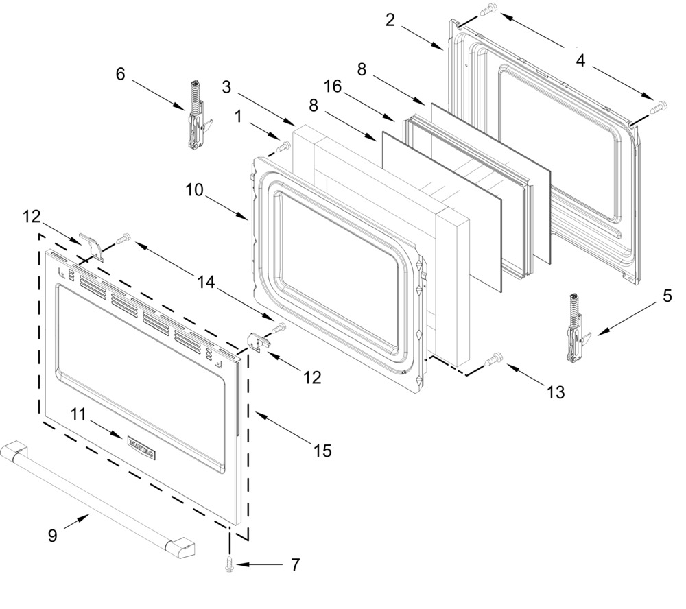 Door Parts Diagram and Parts List for MFES7030SZ0  Whirlpool Range