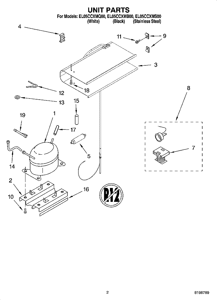 UNIT PARTS Diagram and Parts List for EL05CCXMS00  Whirlpool Refrigerator