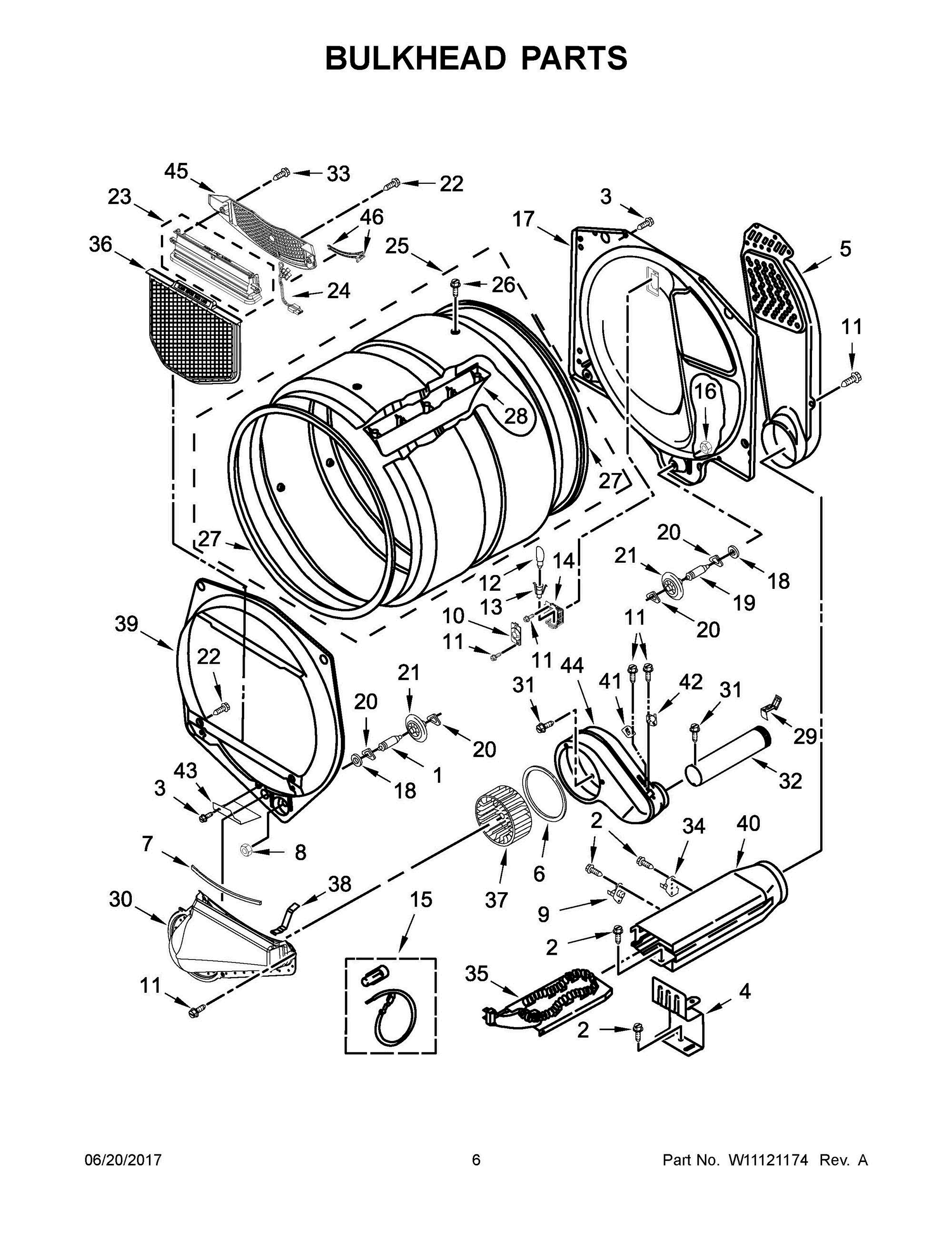 04 - BULKHEAD PARTS Diagram and Parts List for WED7500GC0  Whirlpool Dryer