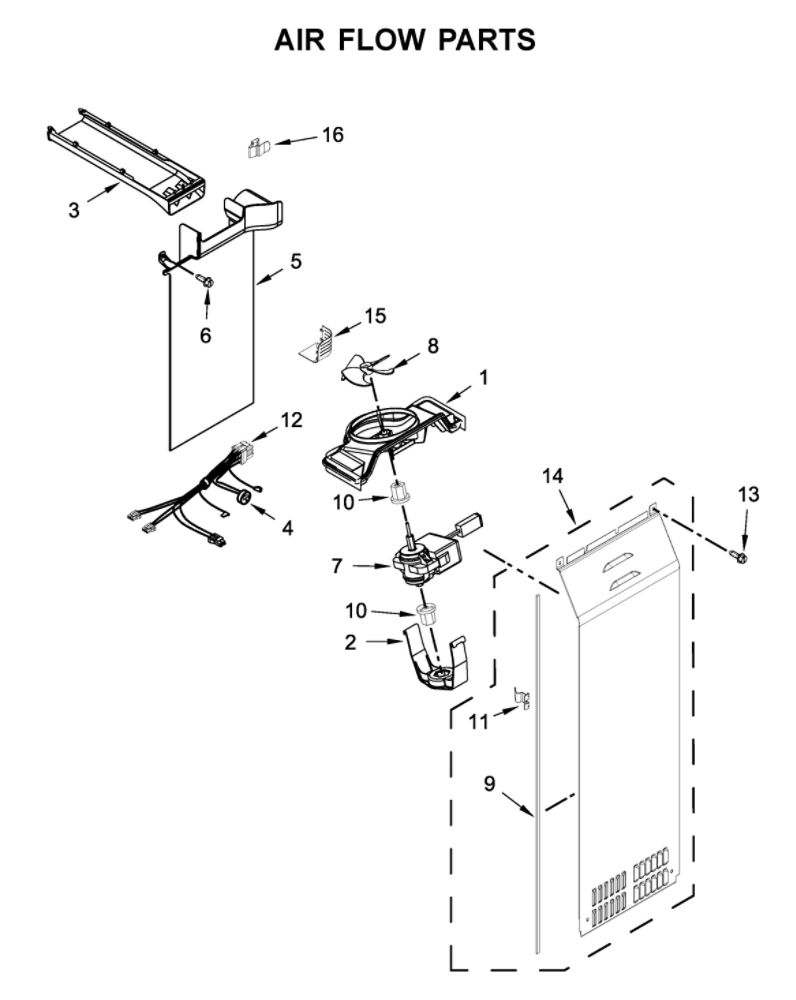 Air Flow Parts Diagram and Parts List for WRS970CIHZ00  Whirlpool Refrigerator