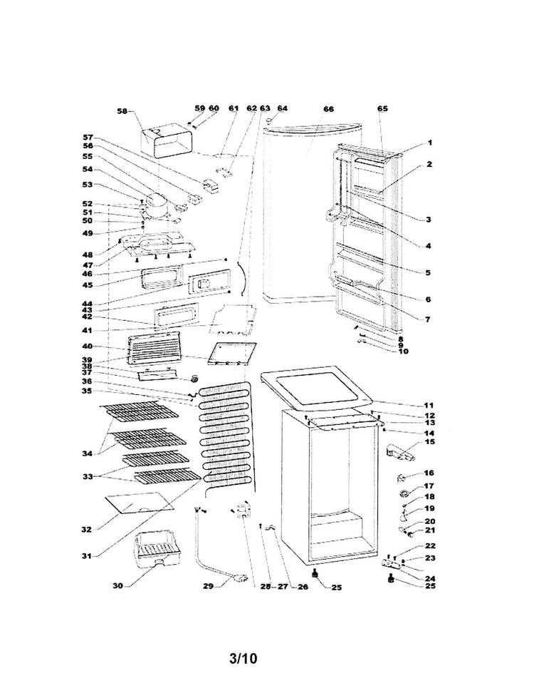 Refrigerator Diagram and Parts List for 46162302010  Kenmore Refrigerator