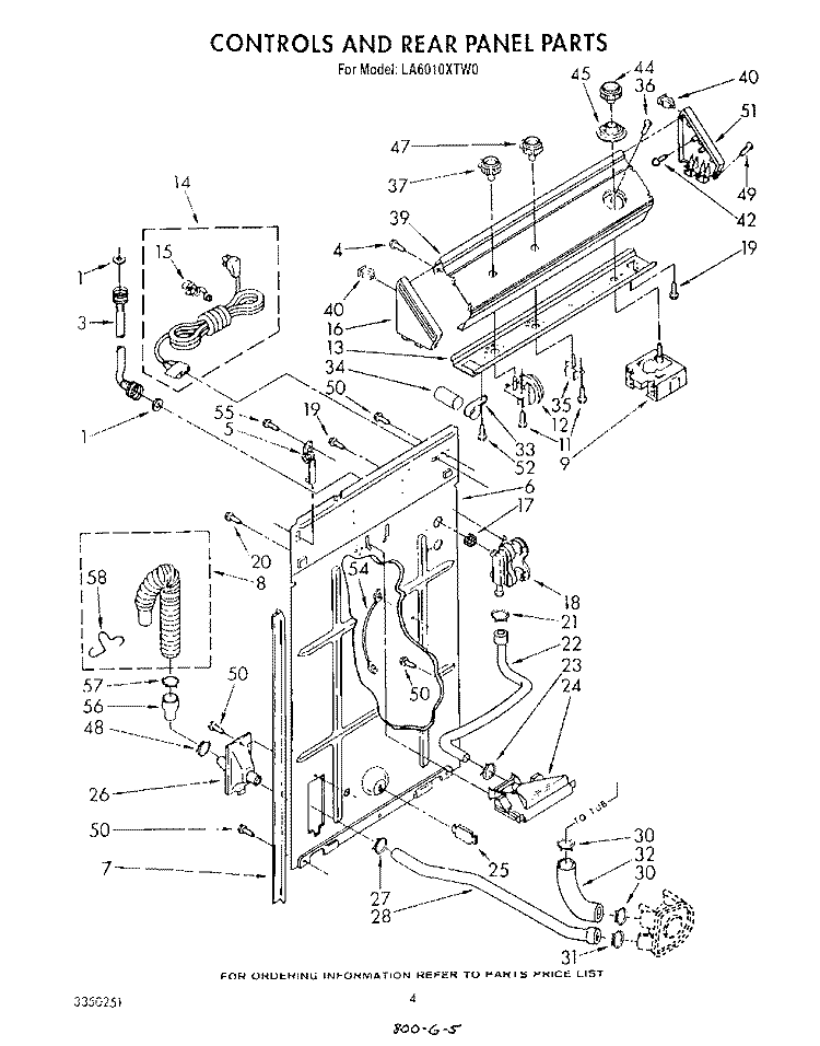 CONTROLS AND REAR PANEL Diagram and Parts List for LA6010XTM0  Whirlpool Washer