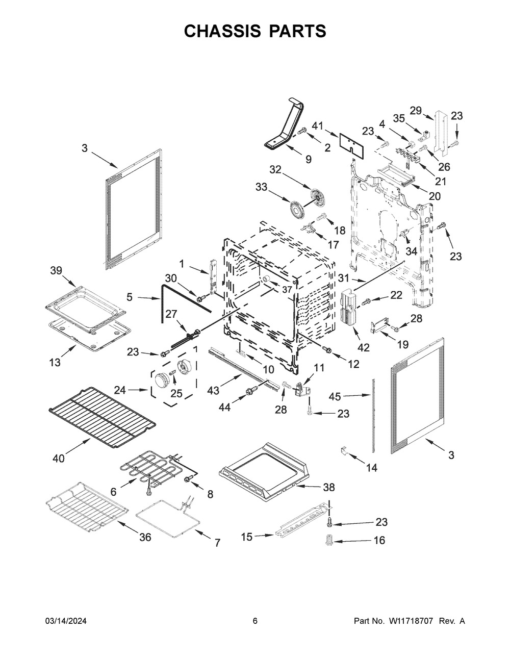 Chassis Parts Diagram and Parts List for WFE775H0HW5  Whirlpool Range