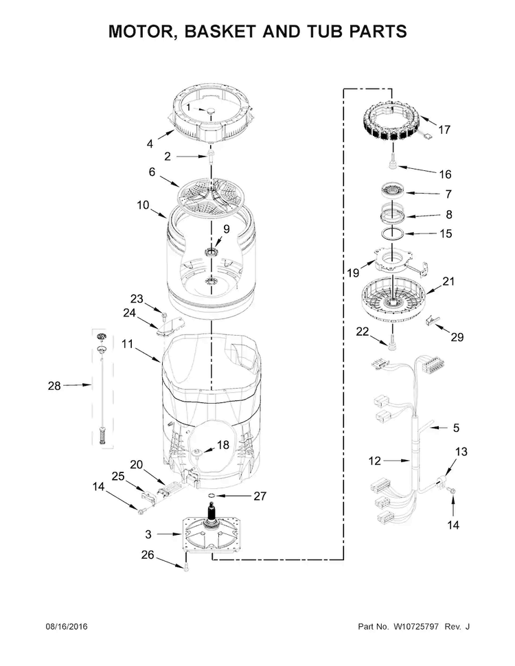 Motor, Basket And Tub Parts Diagram and Parts List for WTW8500DC0  Whirlpool Washer