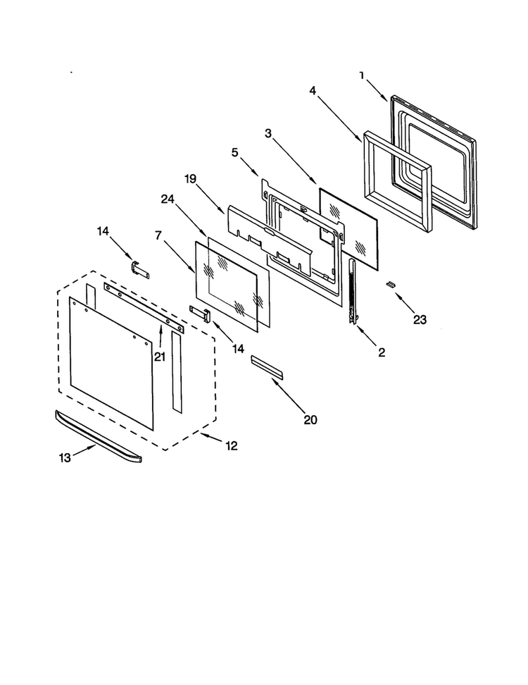 Oven Door Diagram and Parts List for KEMS377GBL1  KitchenAid Microwave Oven Combo