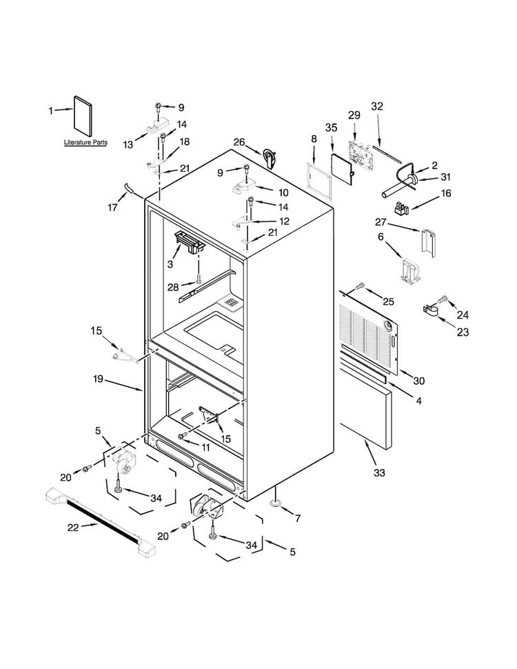 Cabinet Parts Diagram and Parts List for WRF540CWBW00  Whirlpool Refrigerator