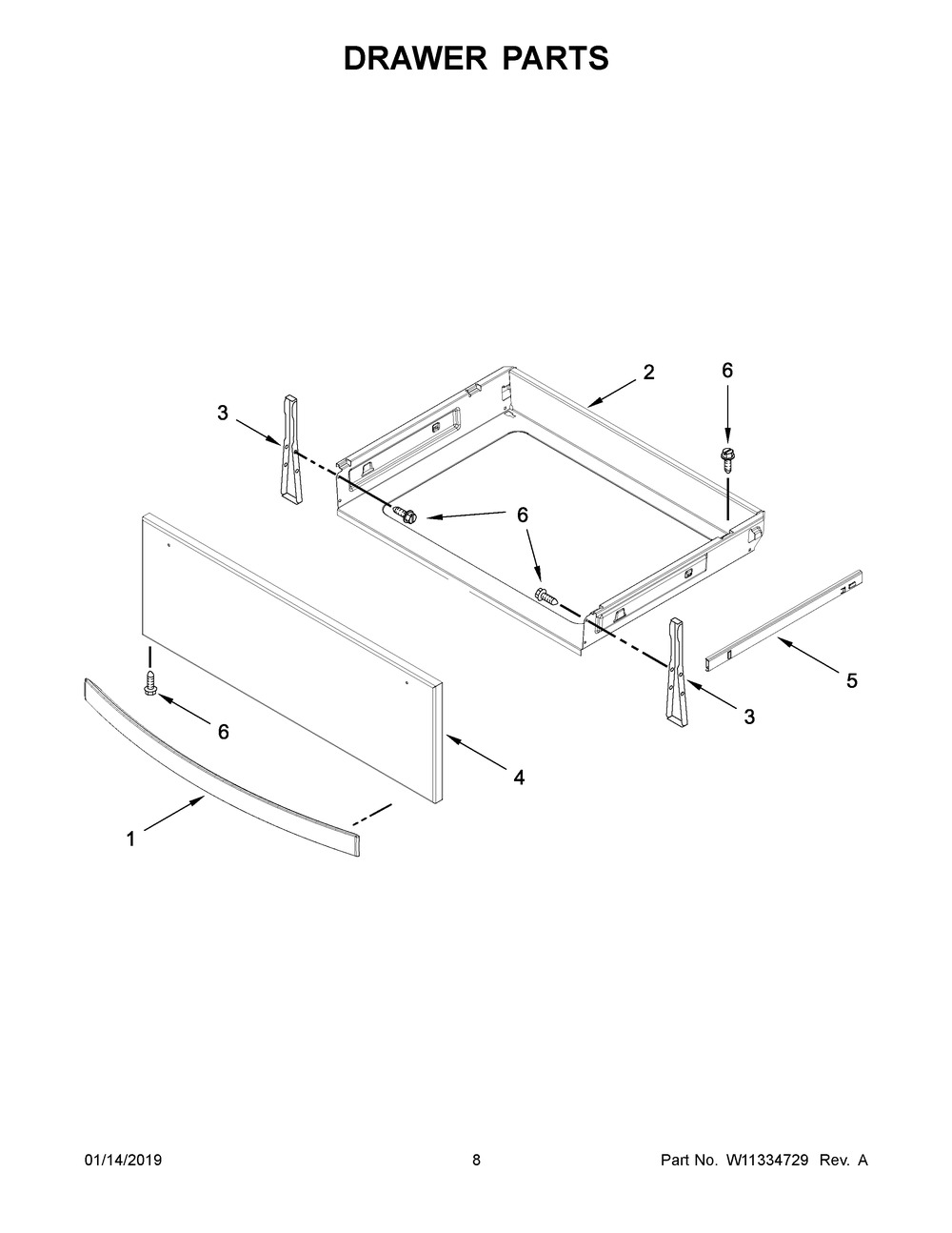 Drawer Parts Diagram and Parts List for YWEE750H0HV1  Whirlpool Range
