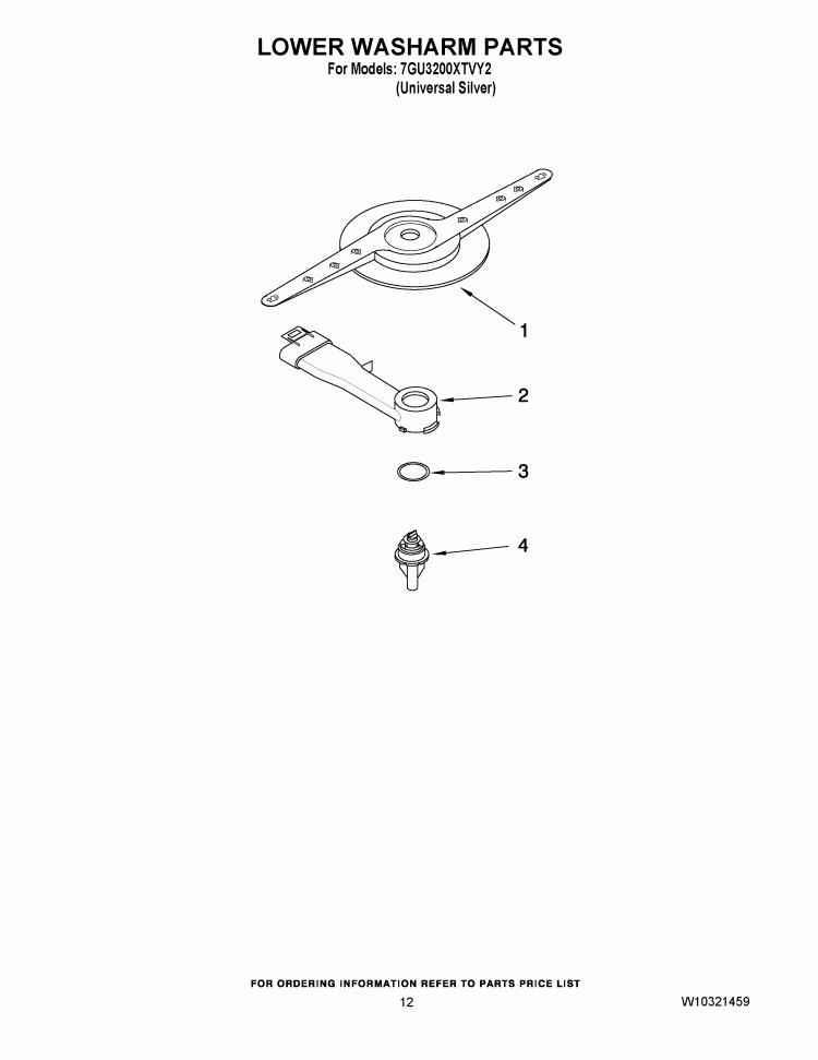 LOWER WASHARM PARTS Diagram and Parts List for 7GU3200XTVY2  Whirlpool Dishwasher