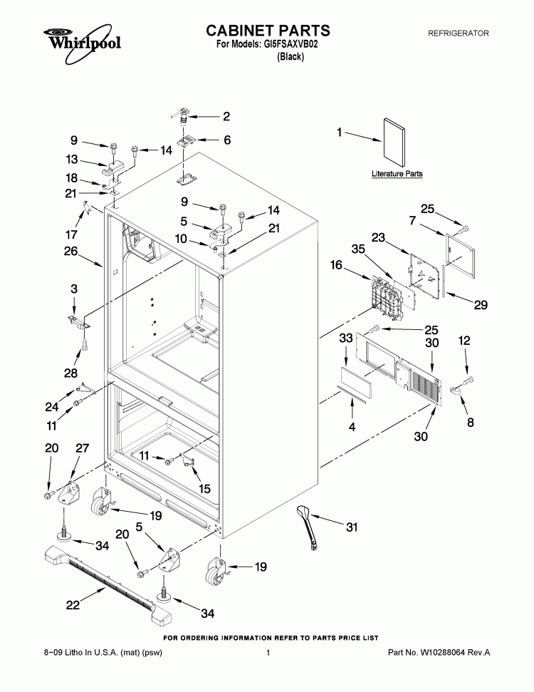CABINET PARTS Diagram and Parts List for GI5FSAXVB02  Whirlpool Refrigerator