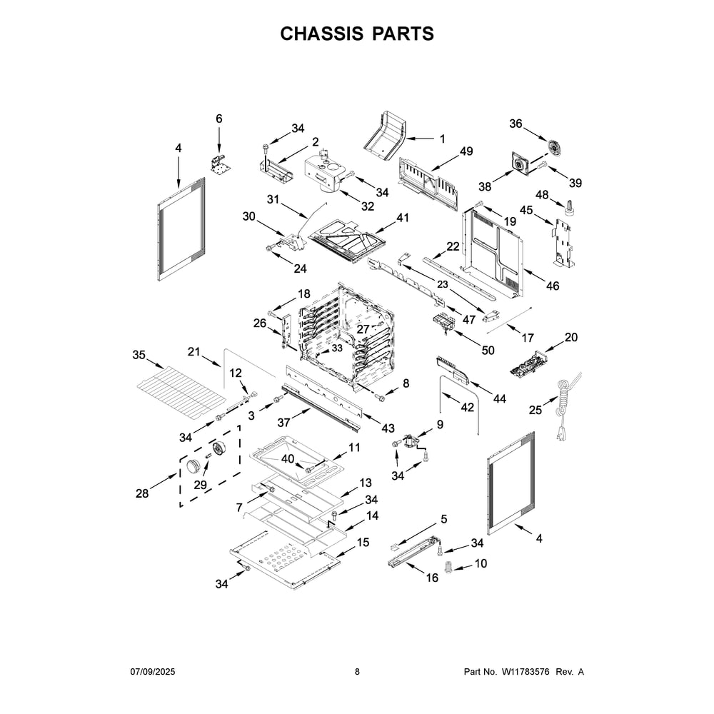 Chassis Parts Diagram and Parts List for WSGS5030SW0  Whirlpool Range